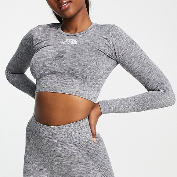 The North Face Seamless Long Sleeve Crop Top S/M Gray Made in Italy - Picture 2 of 6